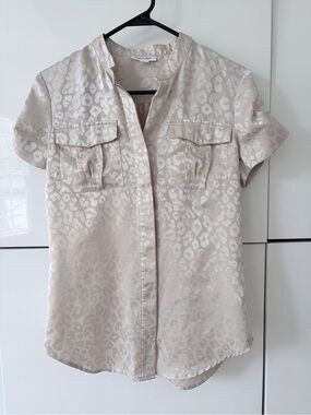 Calvin Klein Ivory Leopard-Jacquard Button Front Top